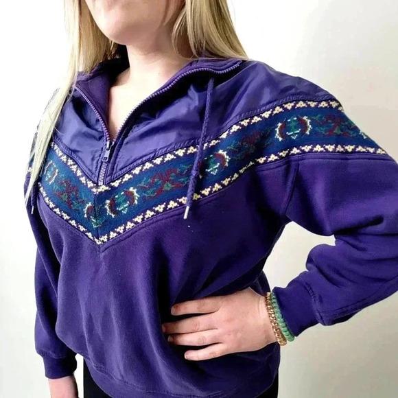 Vintage 90s Zip Neck Aztec Geometric Sweatshirt - M - Picture 3 of 7